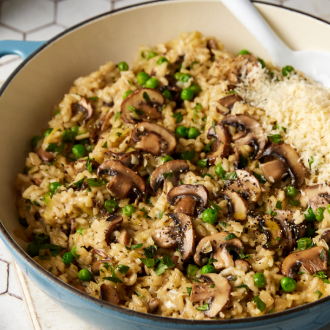 Swiss mushroom, leek, and pea risotto preview